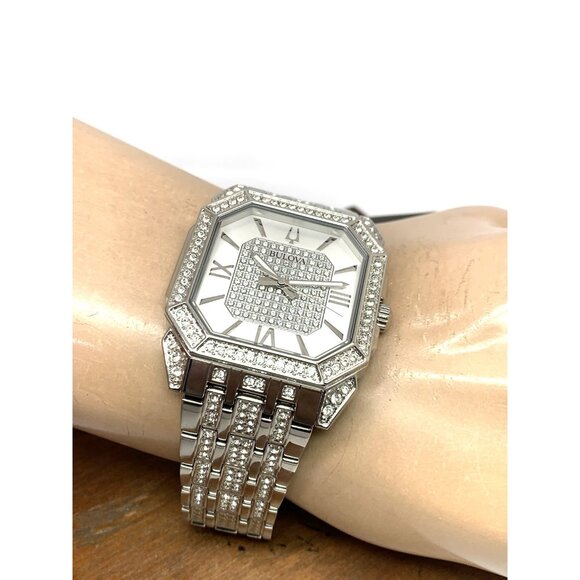 Bulova Men's Watch 96A285 Octava Quartz Crystal Pave Silver Stainless Steel 40mm - Picture 6 of 14